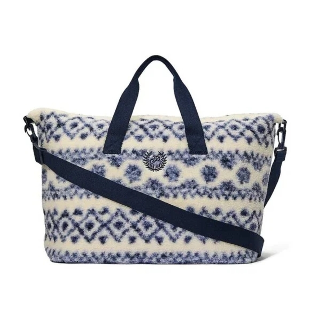 NEW PINK Victoria's Secret Blue and White Fair Isle Plush Tote